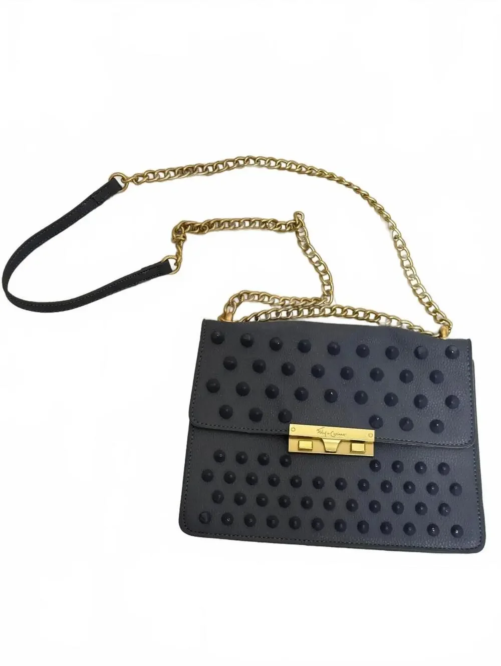 Foley + Corinna Skyline Bandit Slate Grey Studded Crossbody Flap Bag Gold Chain